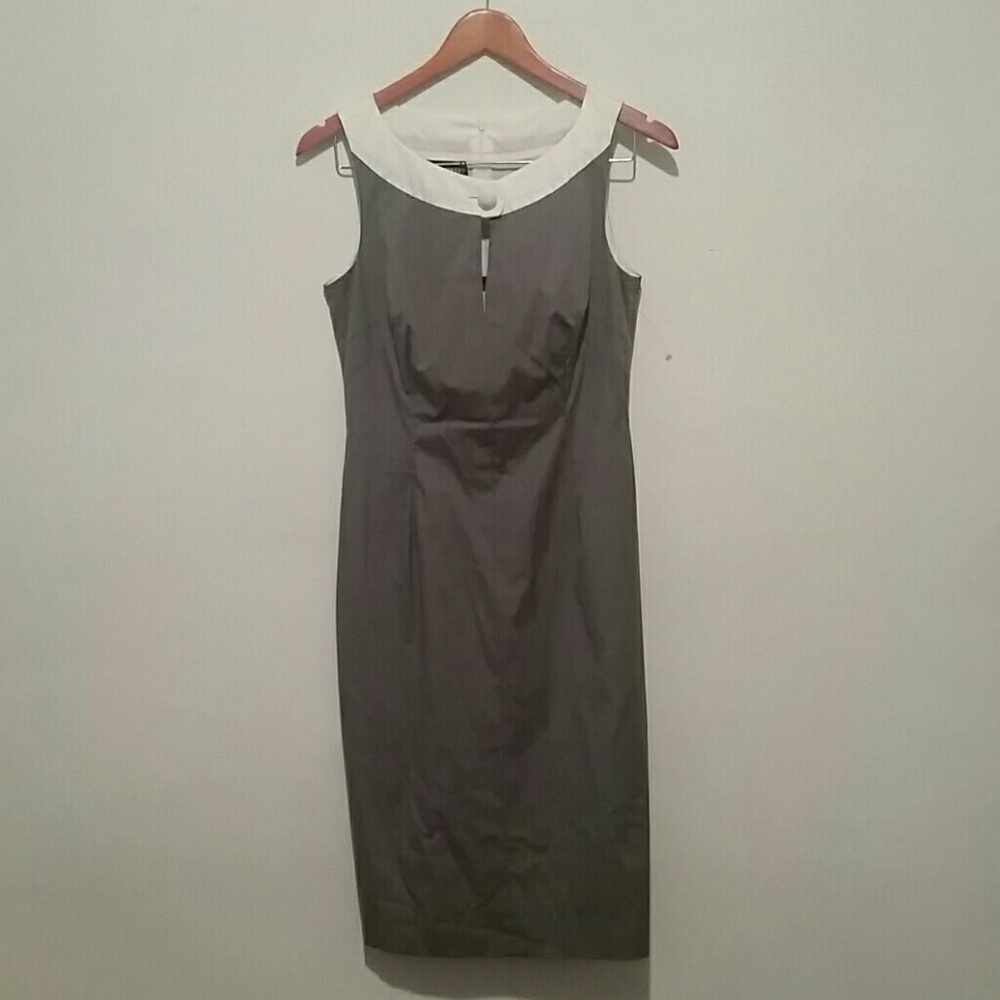 New Gio Guerreri gray dress w/ white scoop neck